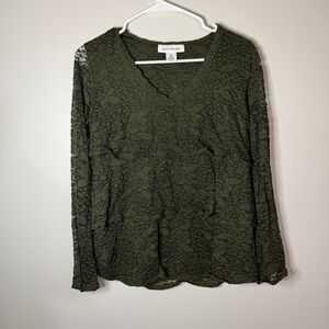 Skyes The Limit Army Green Size Medium Full Lace Lined Long Sleeve Top Retro